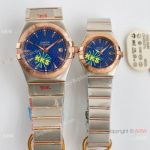 Swiss Quality Omega Double Eagle Couple Watches 8215 Movement 2-Tone Rose Gold Blue